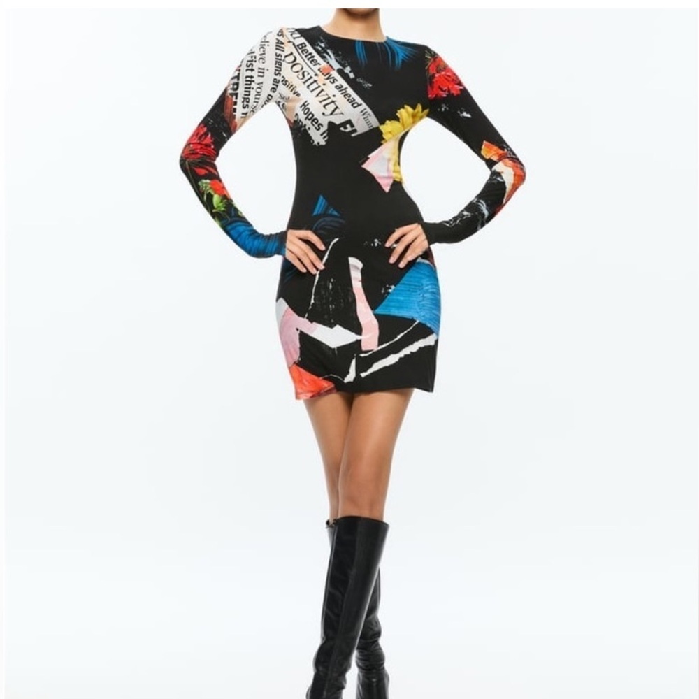 Alice + Olivia Multicolor Graphic Long Sleeve Dress